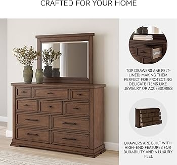 Farmhouse Dresser with Mirror Dark Brown 10-Drawer Picture Frame Moulding