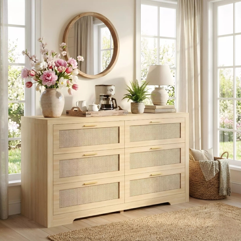 Farmhouse Dresser with Plinth Base and Rattan Fronts