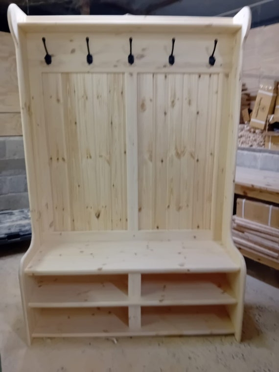 Farmhouse Hall Tree in Unfinished Wood with Beadboard Back and Bench Seat