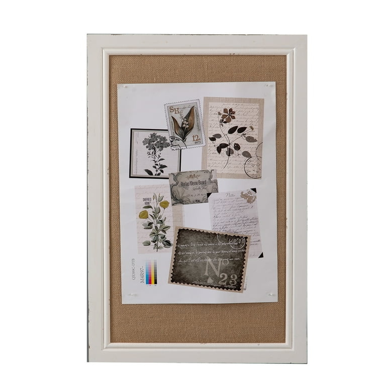 Farmhouse White Molded Frame Bulletin Board, Linen Textured Backing
