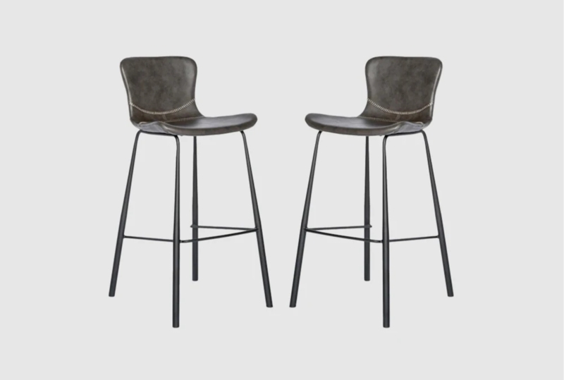 Faux Leather Bar Stools featuring Baseball Stitching and Slender Legs
