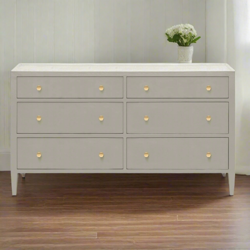 Faux Linen Texture Dresser with Hexagonal Gold Knobs