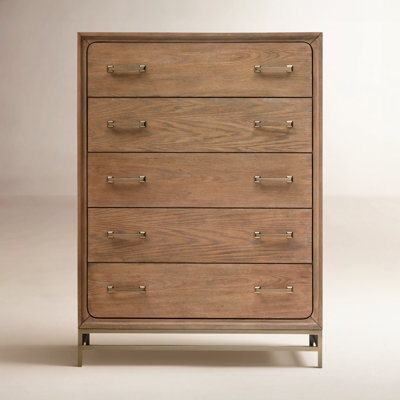 Five Drawer Chest Rounded Frame Wood Grain Metal Base