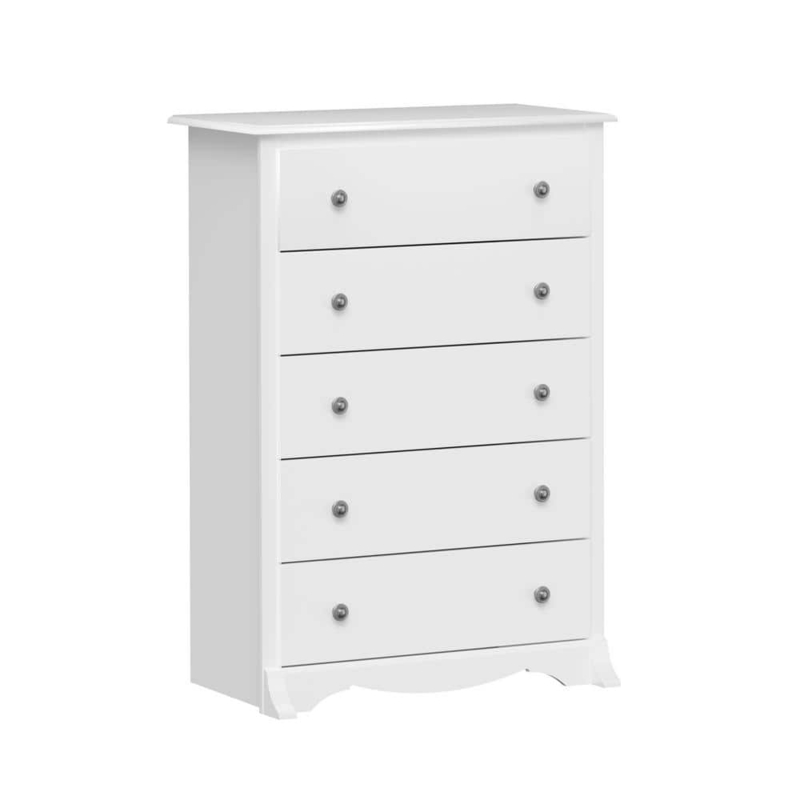 Five Drawer Tall Chest with Scalloped Base and Matte Finish
