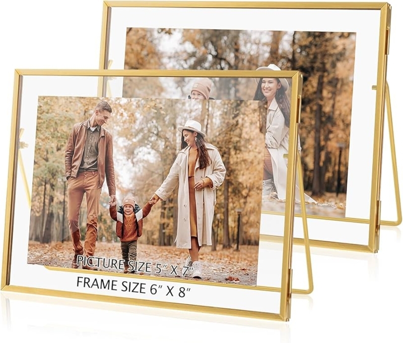 Floating Picture Frame Gold Metal Glass Minimalist Tabletop Display
