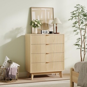 Fluted Wood 4-Drawer Dresser for Bedroom