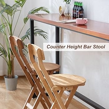 Folding Bamboo Bar Stools Slatted Back Minimalist Breakfast Nook
