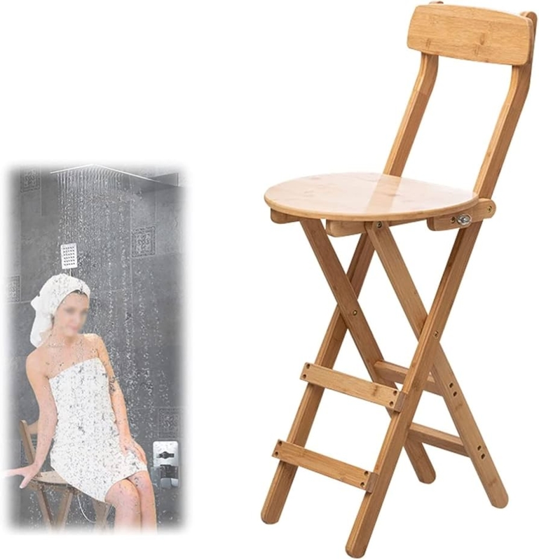 Folding Bamboo Stool Round Seat Natural Finish Multi Use Context