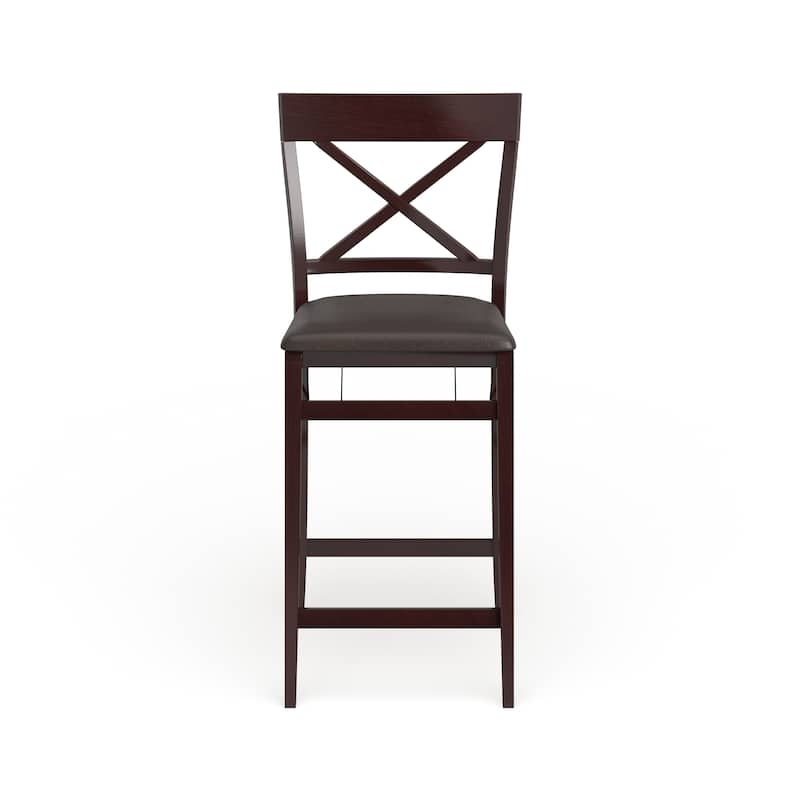 Folding Counter Stool Dark Espresso Brown X Back Upholstered Seat