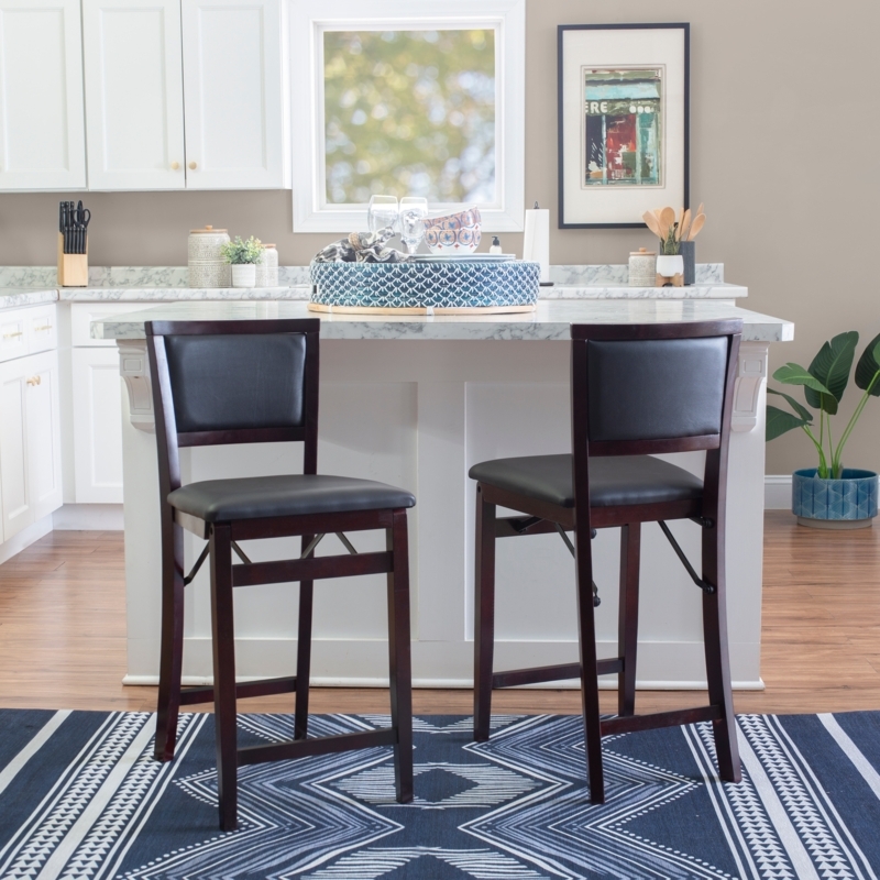 Folding Counter Stools Espresso Finish Upholstered Back Transitional