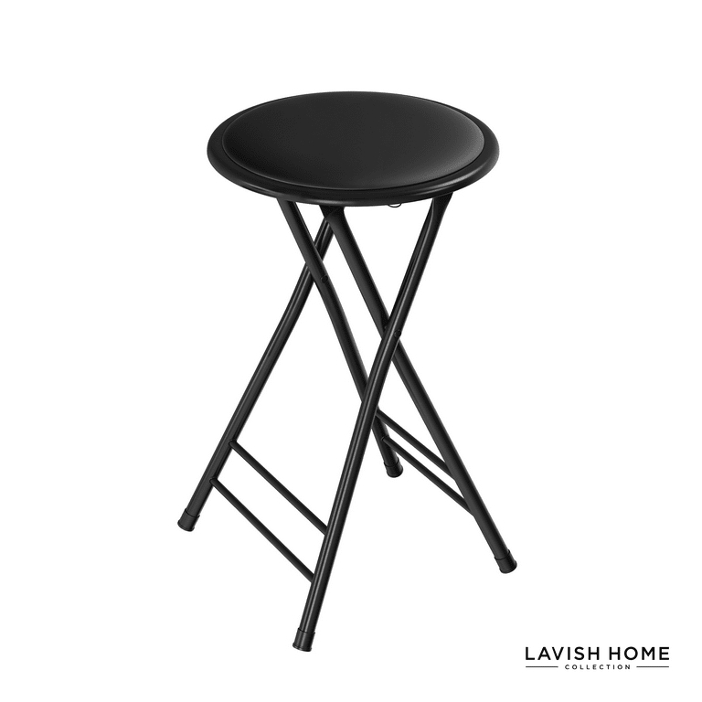 Folding Stool Backless Black Metal Round Padded Seat Utilitarian Design