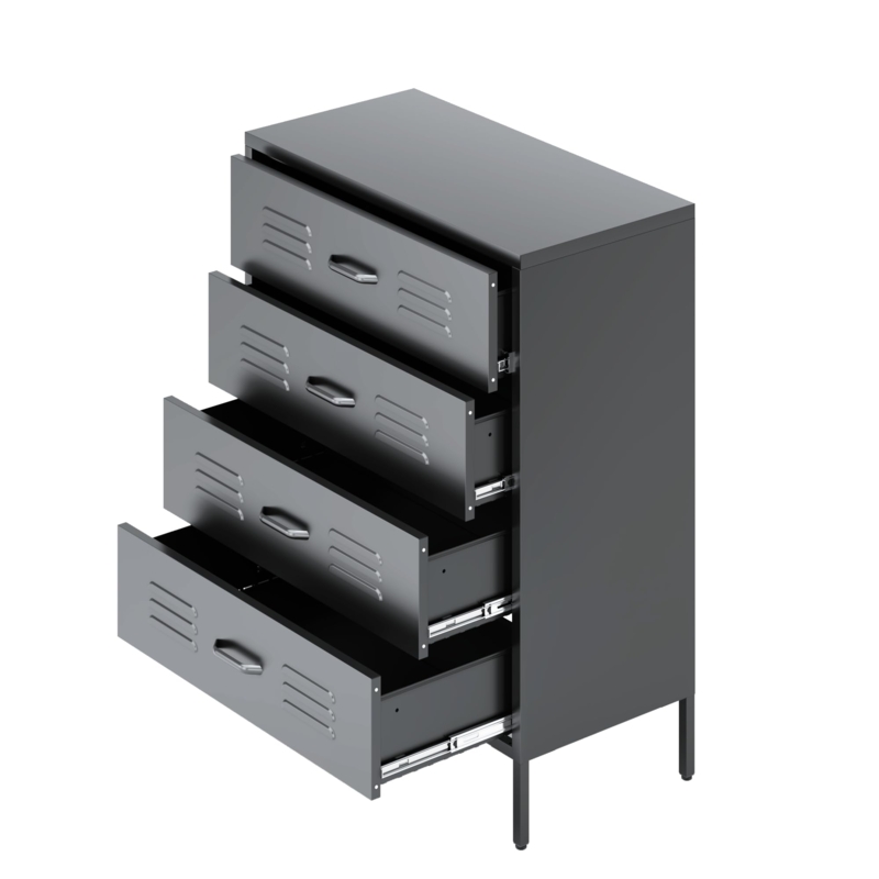 Four Drawer Dresser Matte Black Metal Locker Style Vents