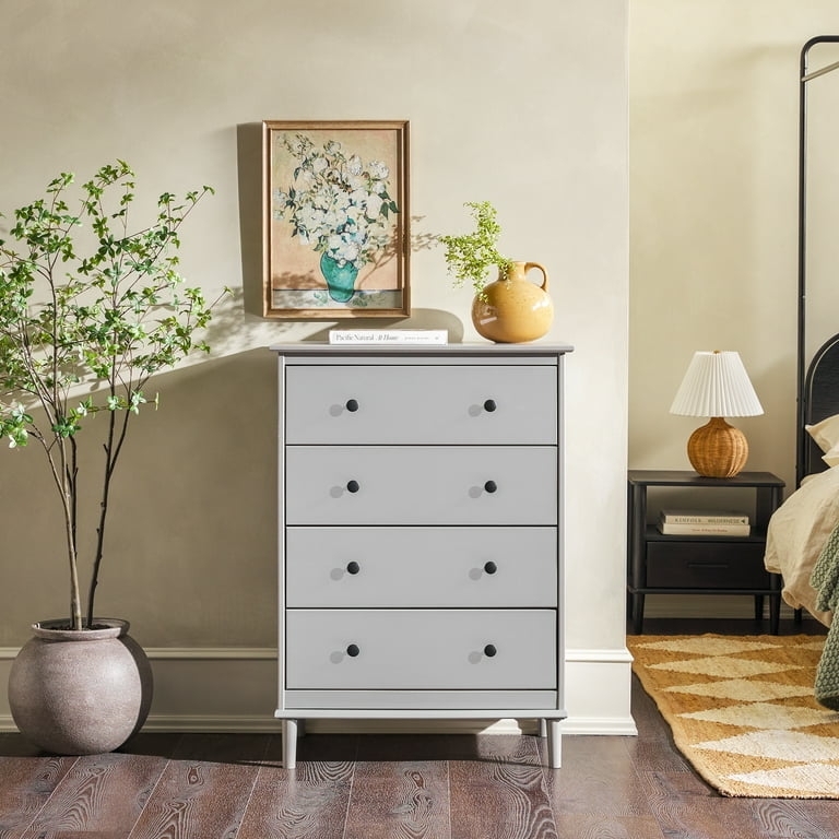 Four Drawer Dresser with Matte Grey Finish & Tapered Legs