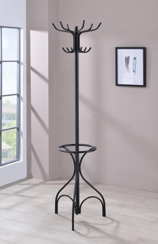 Freestanding Coat Rack Matte Black Metal Umbrella Holder Ring