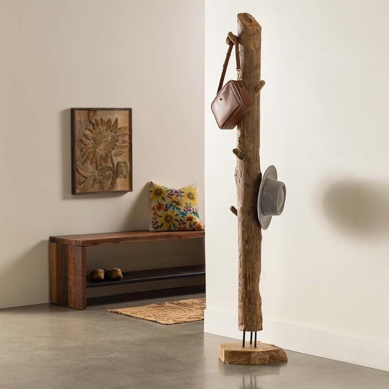 Freestanding Coat Rack Natural Log Form Live Edge Base Organic