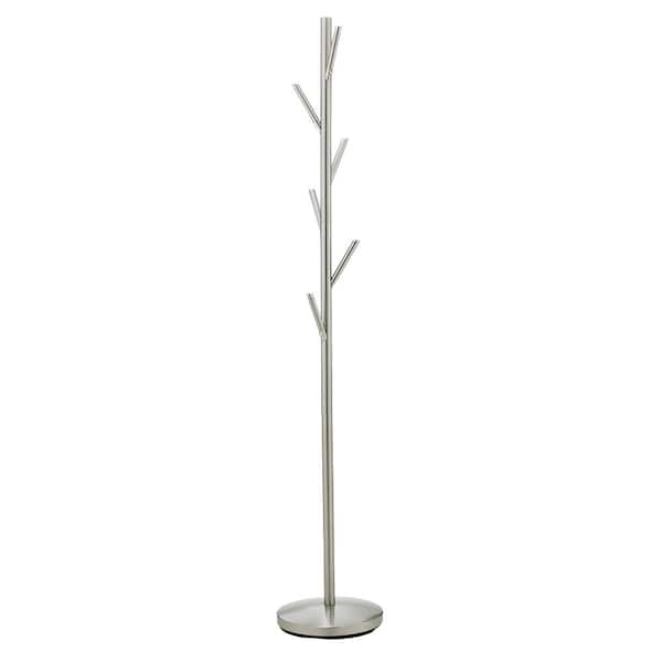 Freestanding Coat Rack Silver Staggered Branches Circular Base Contemporary