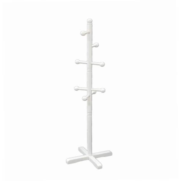 Freestanding Coat Rack with Cross-Shaped Base and Eight Ball End Hooks.