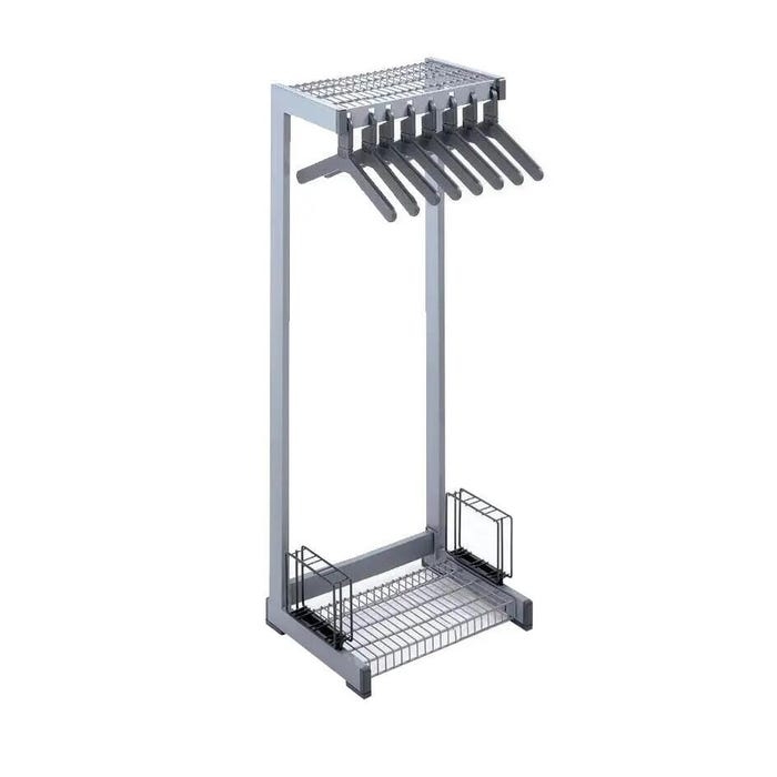Garment Rack Industrial Gray Metal Top Wire Shelf Integrated Hangers
