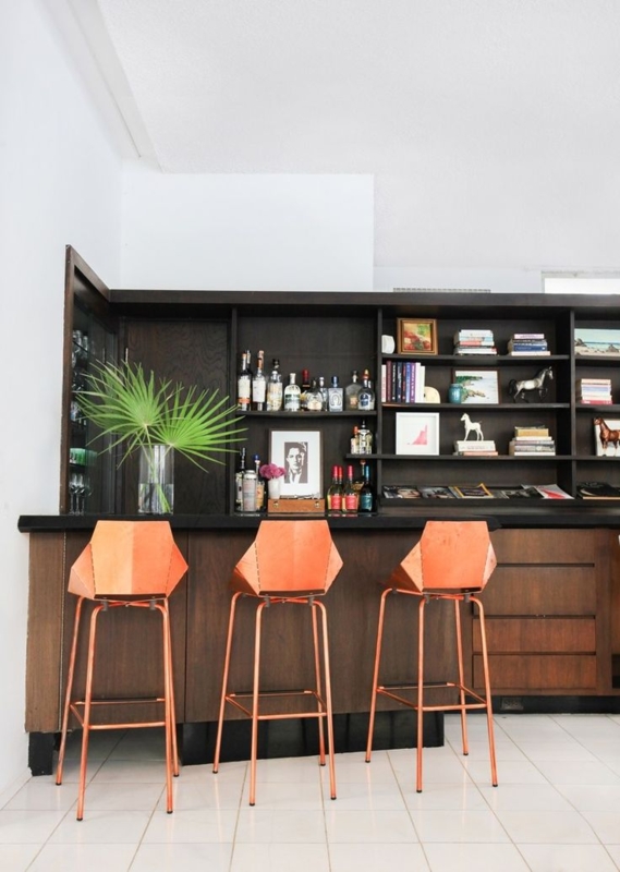 Geometric Bar Stool with Faceted Seat and Slim Metal Legs