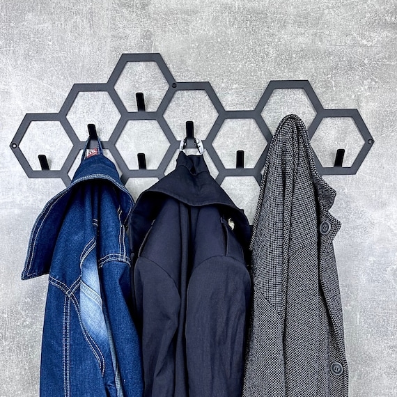 Geometric Wall Mounted Coat Rack Honeycomb Design