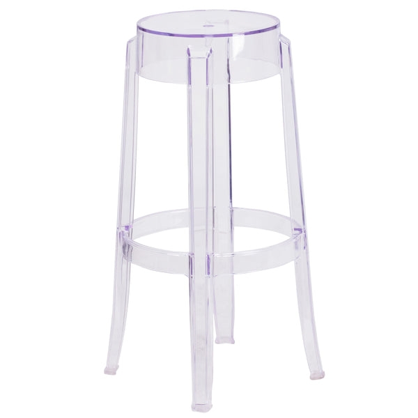 Ghost Style Barstool: Transparent Round Seat with Tapered Legs