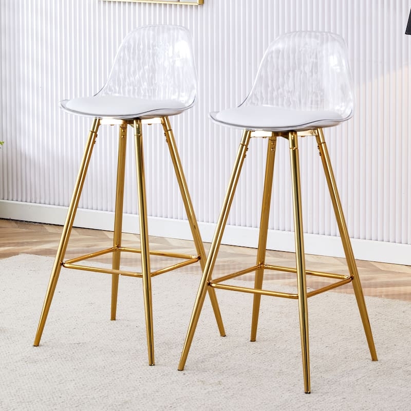 Glam Bar Stools: Clear Bucket Seat with Gold Legs & White Pad