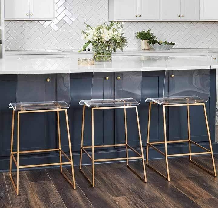 Glam Bar Stools with Gold Sled Frame Base & Clear Acrylic Seat