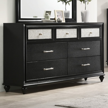 Glam Black Dresser with Shimmering Silver Drawer Fronts