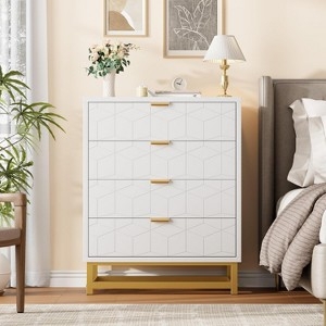 Glam Dresser with Geometric Facade and Gold Open Metal Base