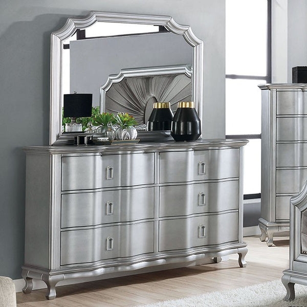 Glam Dresser with Wavy Drawer Fronts, Arched Mirror and Cabriole Legs