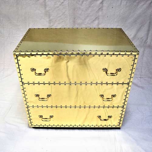 Glamorous Brass 3-Drawer Dresser with Reflective Rivet Trim