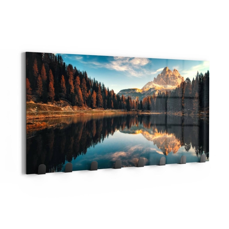 Glossy Glass Wall Rack Panoramic Landscape Print Integrated Hooks