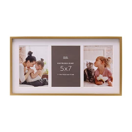 Gold Metallic Collage Frame with Three Horizontal Openings and Mat