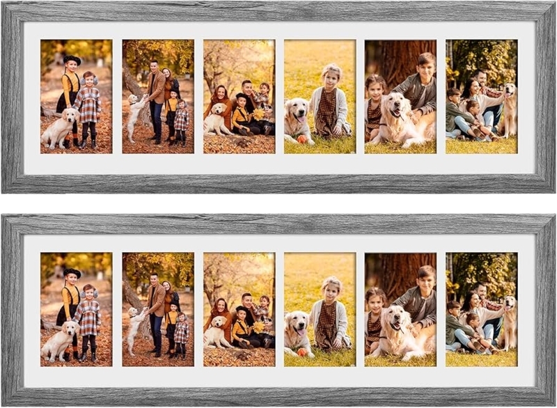 Gray Frame Pair, Wood Grain Finish, Six Matted Openings
