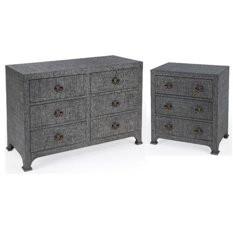 Gray Textured Dresser Set Woven Texture Ring Pulls