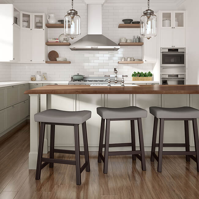 Grey Backless Counter Stools with Square Seats Farmhouse Style