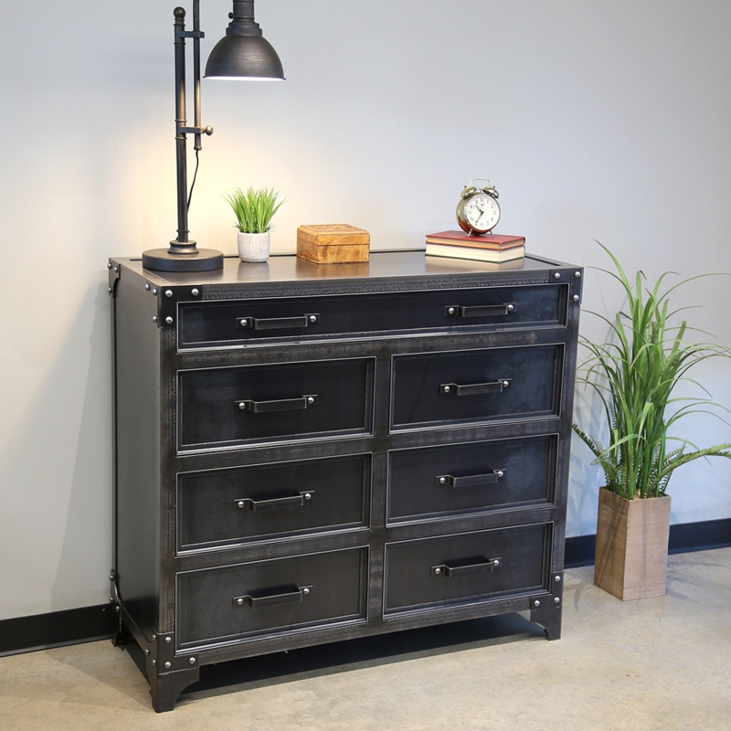 Gunmetal Seven-Drawer Dresser with Riveted Corners
