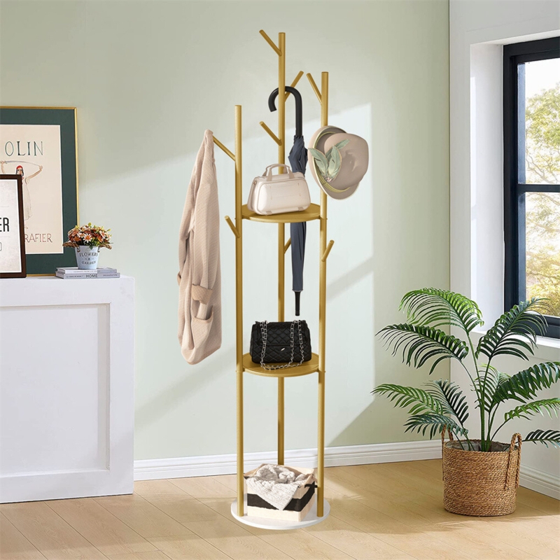 Hall Tree Contemporary Glam Metal Frame with Three Tiered Shelves