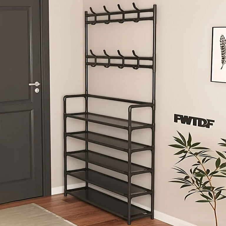 Hall Tree Industrial Black Metal Five Tier Shoe Rack