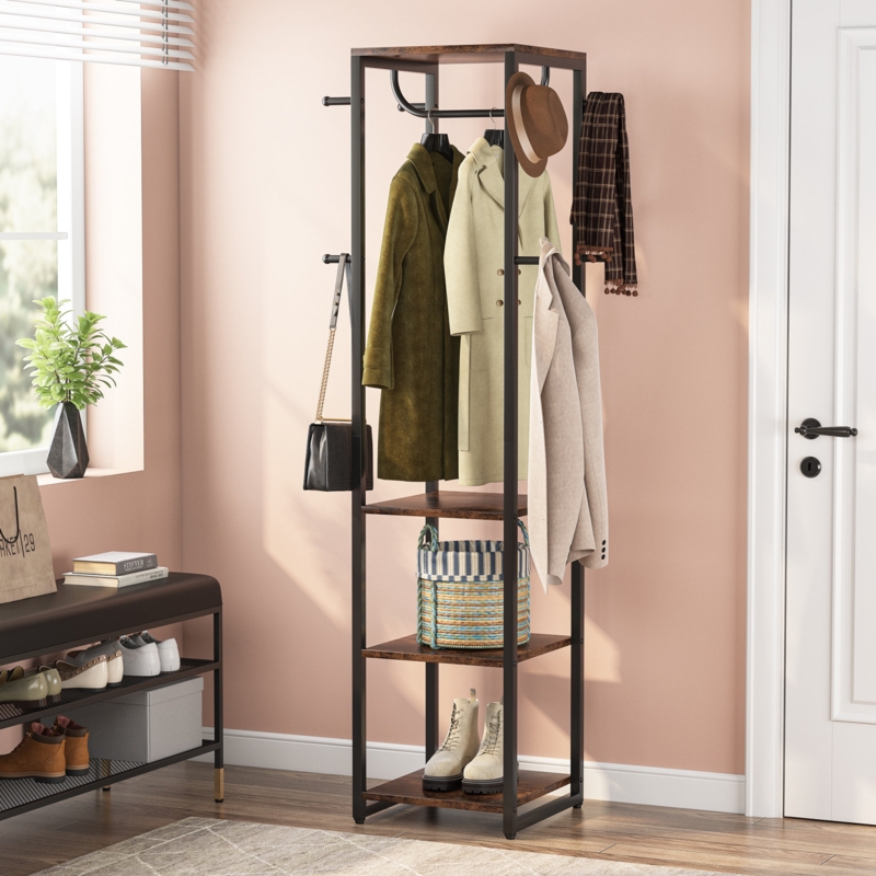 Hall Tree Industrial Black Metal Three Tiered Storage Shelves