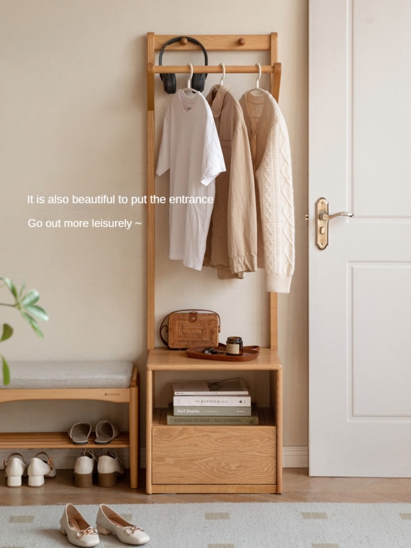 Hall Tree Integrated Drawer Slender Profile Nordic Style
