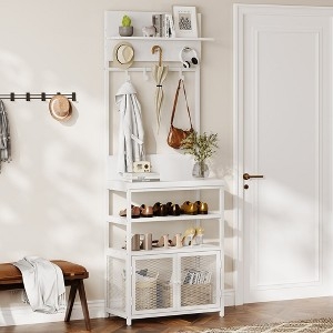 Hall Tree, Mesh Cabinet Doors, Narrow Profile, Seven Hooks Organizer