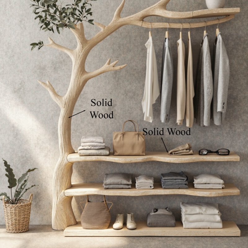 Hall Tree Sculptural Tree Frame Live Edge Shelves Organic Modern Biophilic