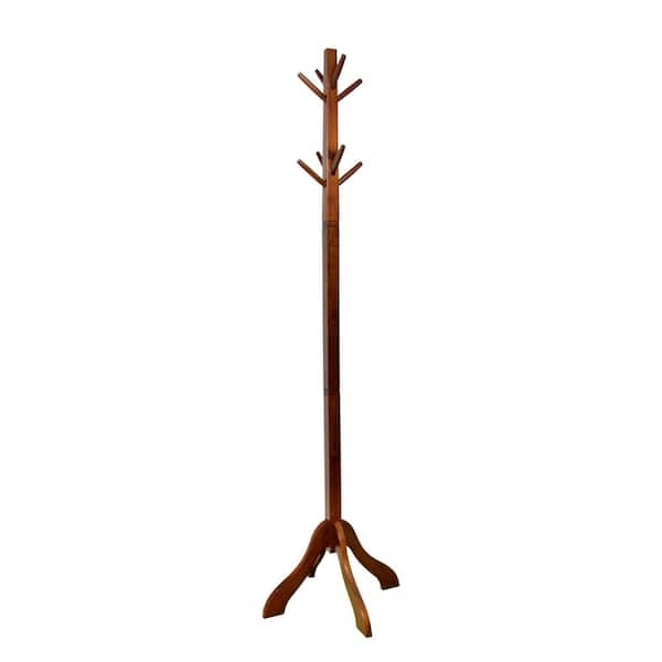 Hall Tree Slender Wood Entryway Stand with Tiered Angled Pegs