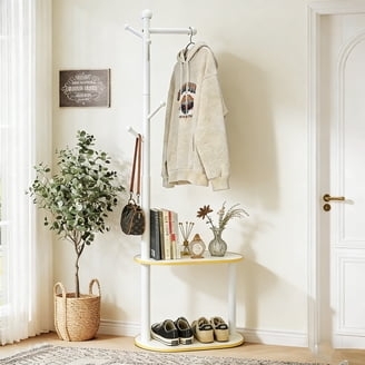 Hall Tree White Metal Frame Tiered Oval Shelves Scandinavian Style