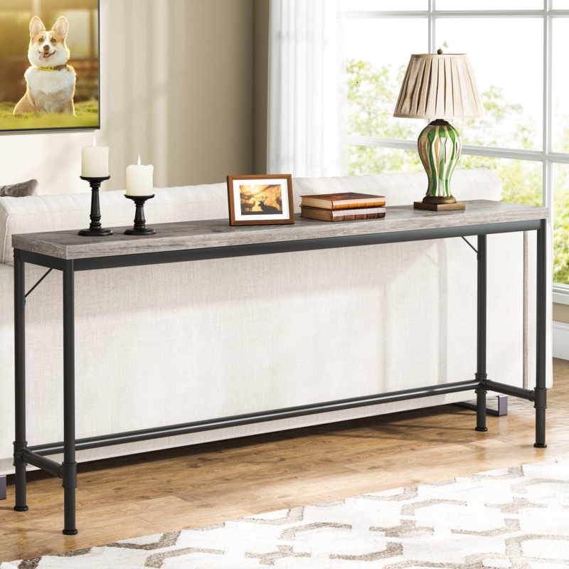 Hallway Table Pipe Legs Lower Support Bar Grey Industrial Wood Metal