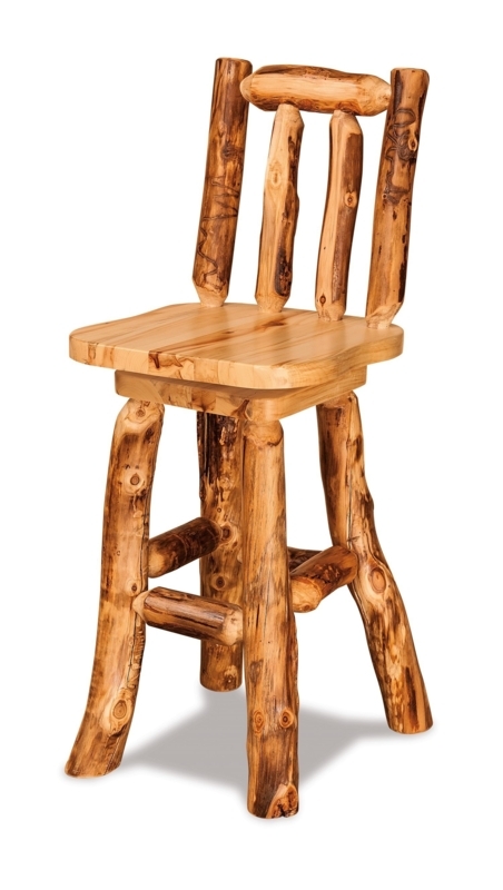 Handcrafted Log Bar Stool Swivel Seat Knotty Texture Cabin Style
