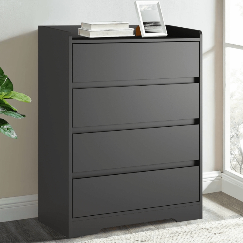 Handle-Free Matte Black 4-Drawer Chest