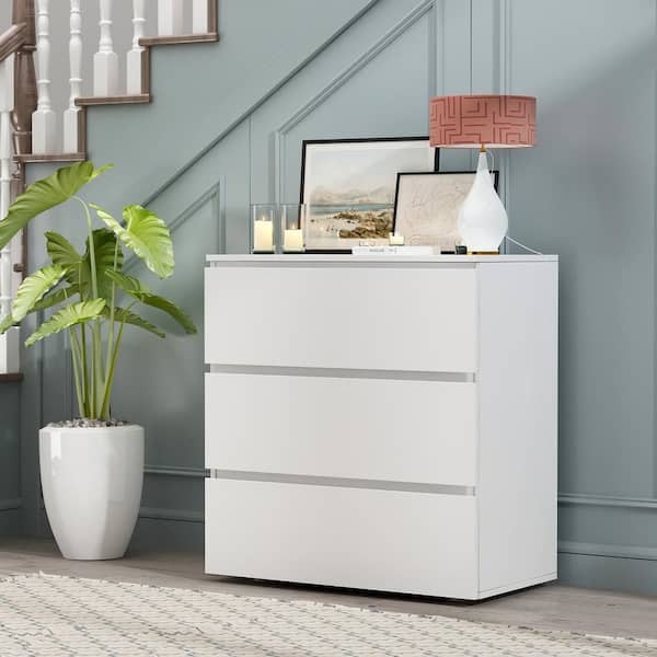 Handleless White Chest of Drawers for Modern Entryway