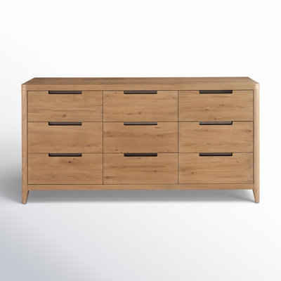 Hardware-Free Dresser, Natural Oak Finish, Mid-Century Modern Wood Style